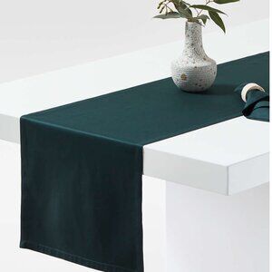 Crate & Barrel Aspen 120" Spruce Green Organic Cotton Table Runner